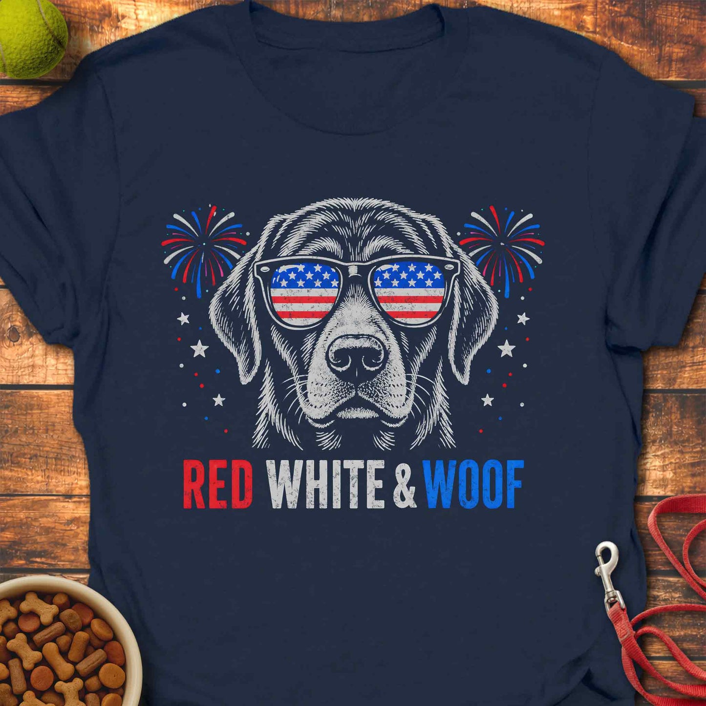 Red, White & Woof Dog T-shirt